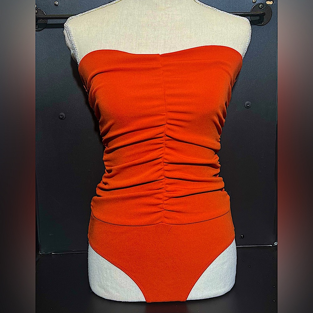 Zara Ruched Sides Bodysuit - Red/Orange
